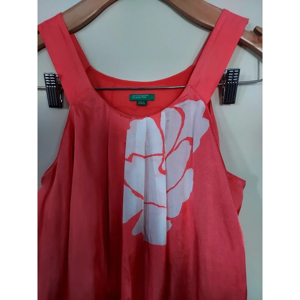United Colors of  Benetton Womens Dress‎ Size XS 100% Silk Coral Pink Floral